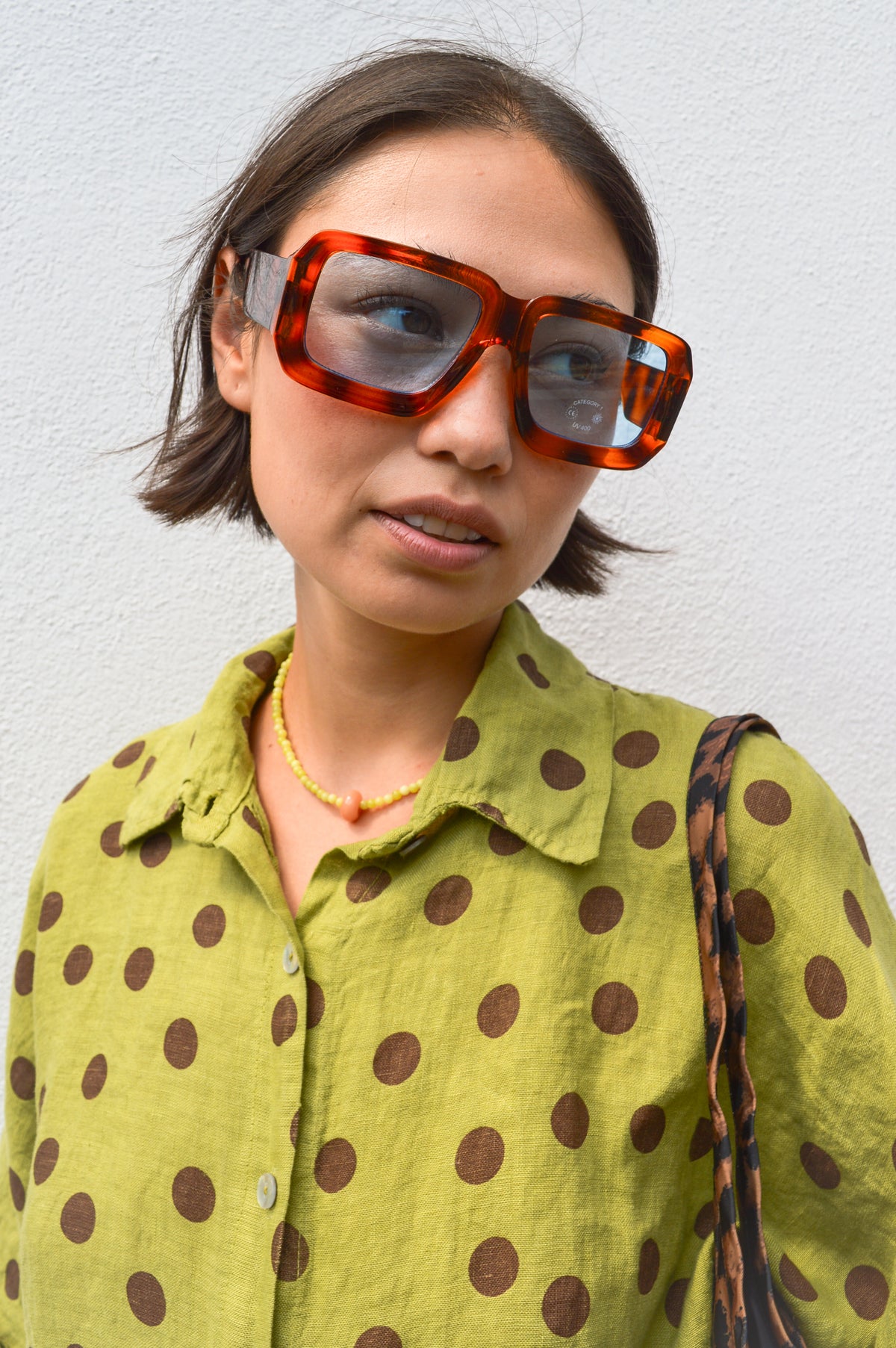 Linen & More Pistachio Polka Dot Blouse