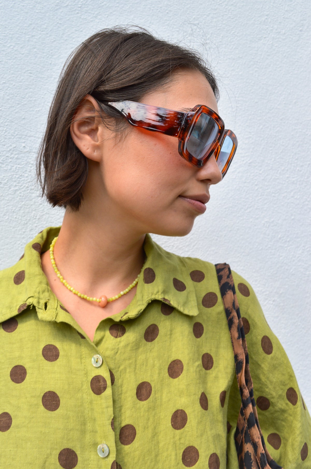 Linen & More Pistachio Polka Dot Blouse