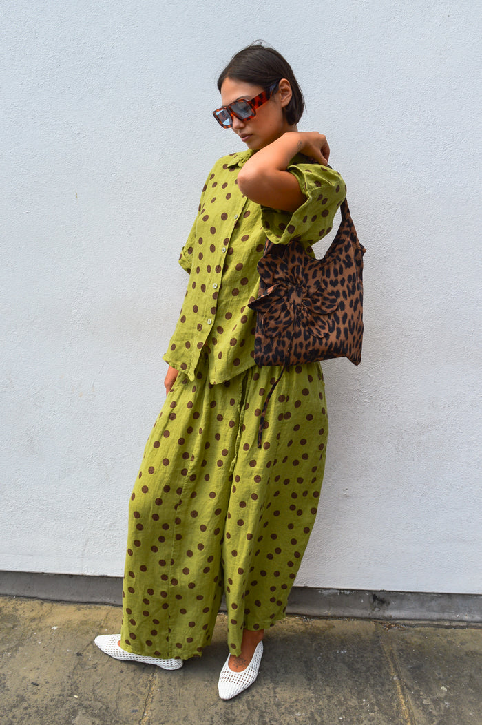 Linen & More Pistachio Polka Dot Pants