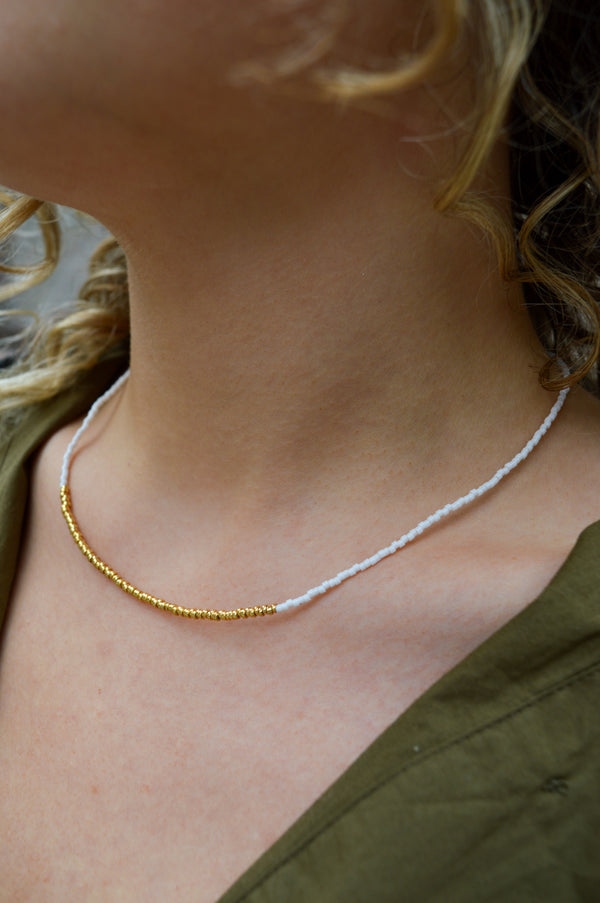 MAAS Muse Glass Miyuki Bead White Necklace - The Mercantile London