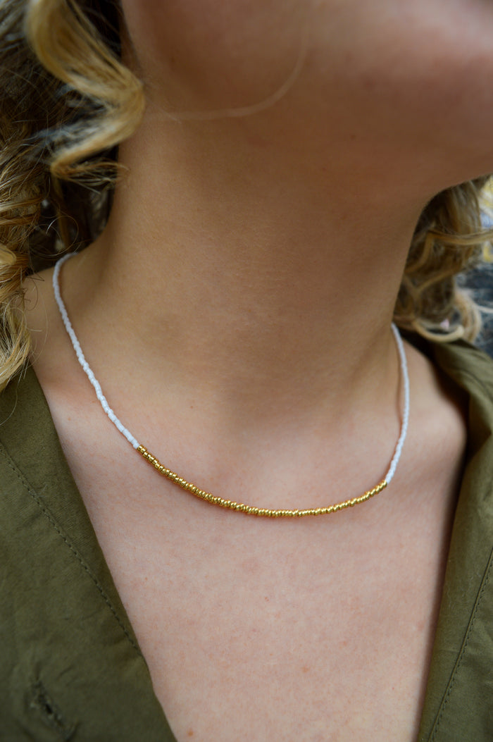MAAS Muse Glass Miyuki Bead White Necklace - The Mercantile London