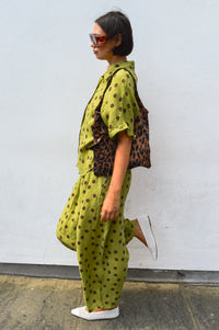 Linen & More Pistachio Polka Dot Blouse
