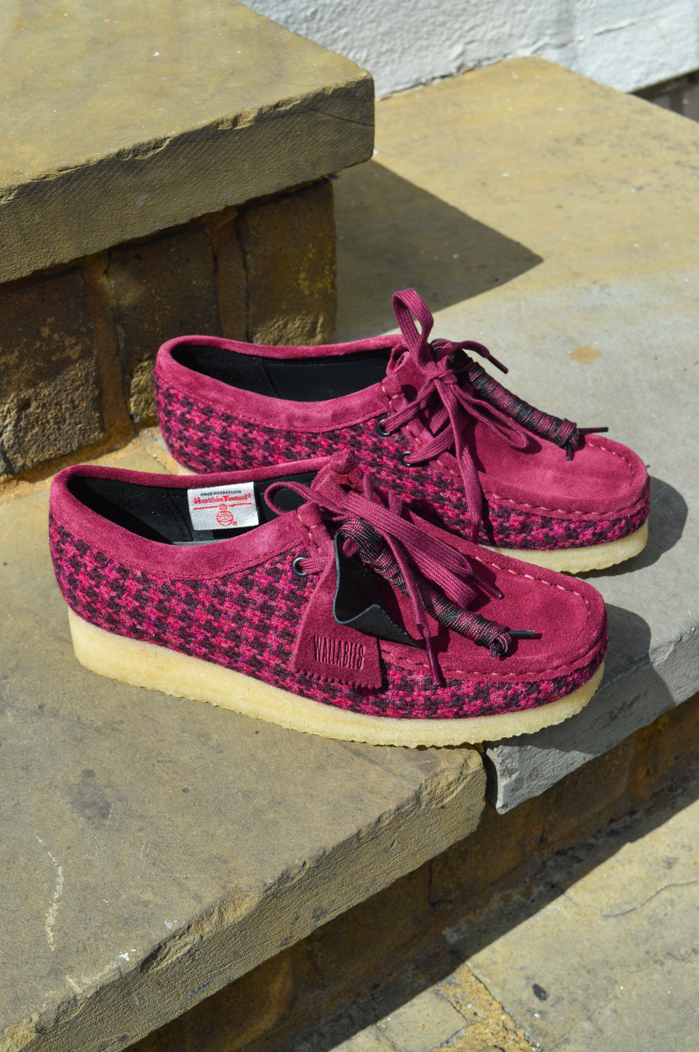 Clarks Plum Harris Tweed Wallabees - The Mercantile London