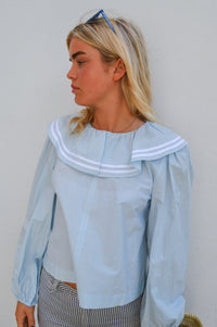 The Tiny Big Sister Puff Sleeves Pretty Blue Blouse