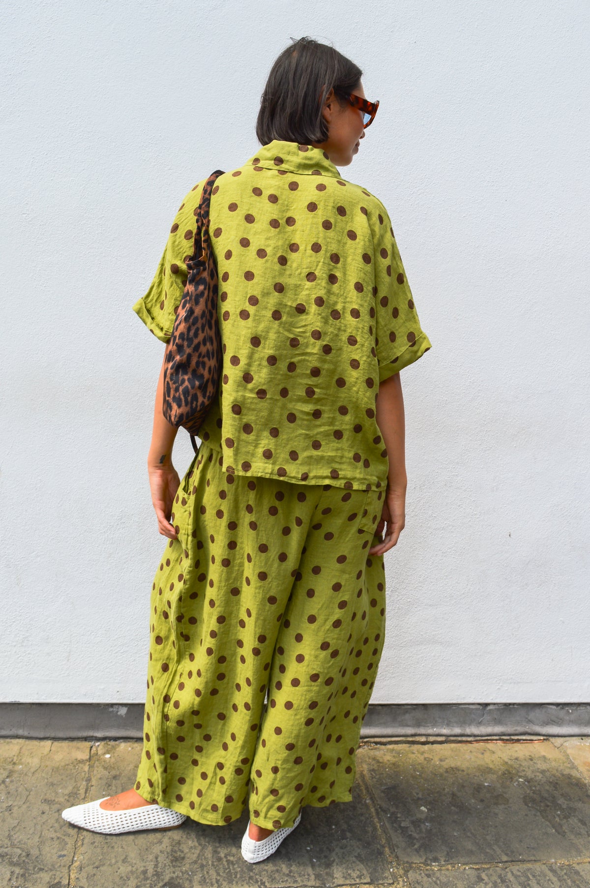 Linen & More Pistachio Polka Dot Blouse