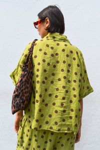 Linen & More Pistachio Polka Dot Blouse