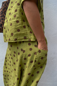 Linen & More Pistachio Polka Dot Pants