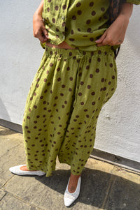 Linen & More Pistachio Polka Dot Pants