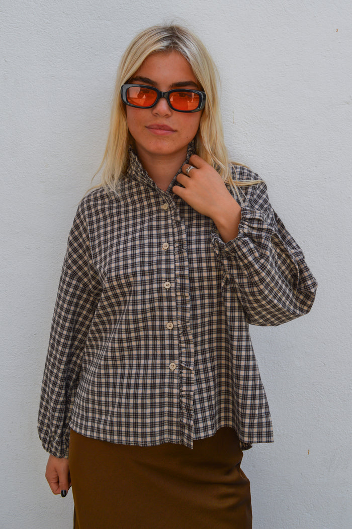 Grace & Mila Adelie Latte Check Blouse