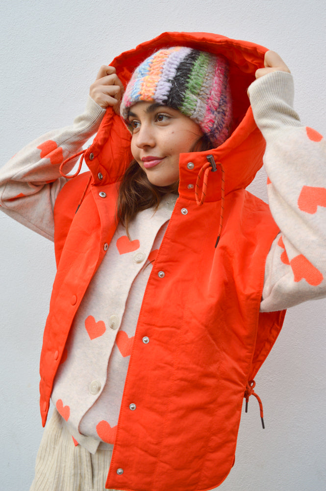 Stella Nova Orange Red Hooded Vest - The Mercantile London