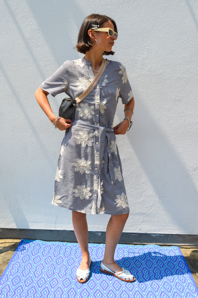Object Penny Gingham Embroidered Midi Dress - The Mercantile London