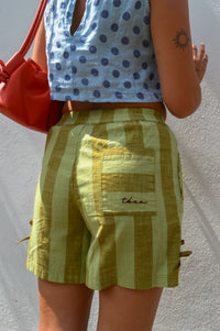 TBCo Green & Brown Stripe Cotton Tie Shorts