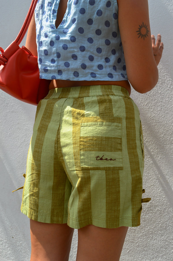 TBCo Green & Brown Stripe Cotton Tie Shorts