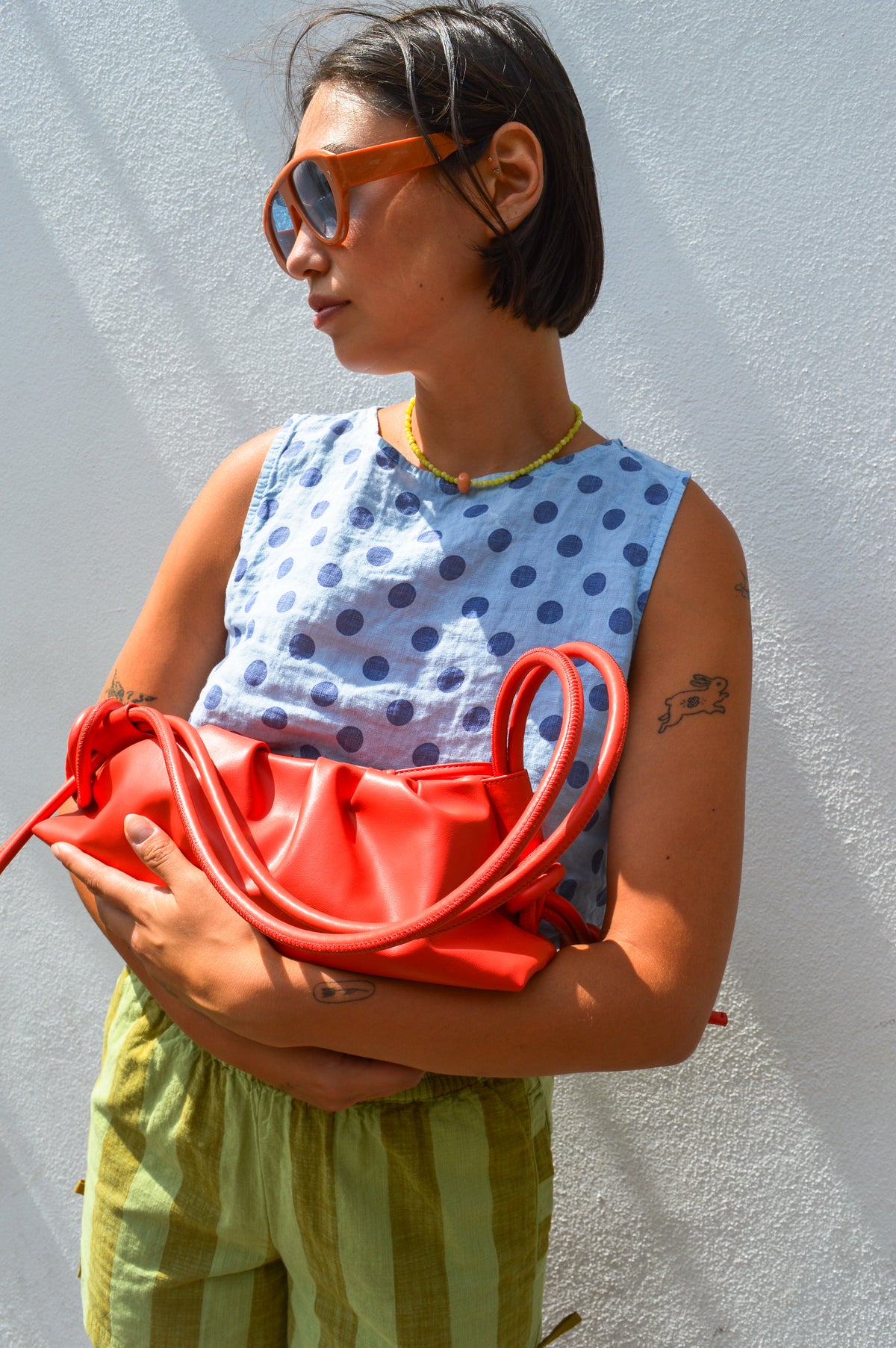 Linen & More Celeste Sky Blue Polka Dot Top