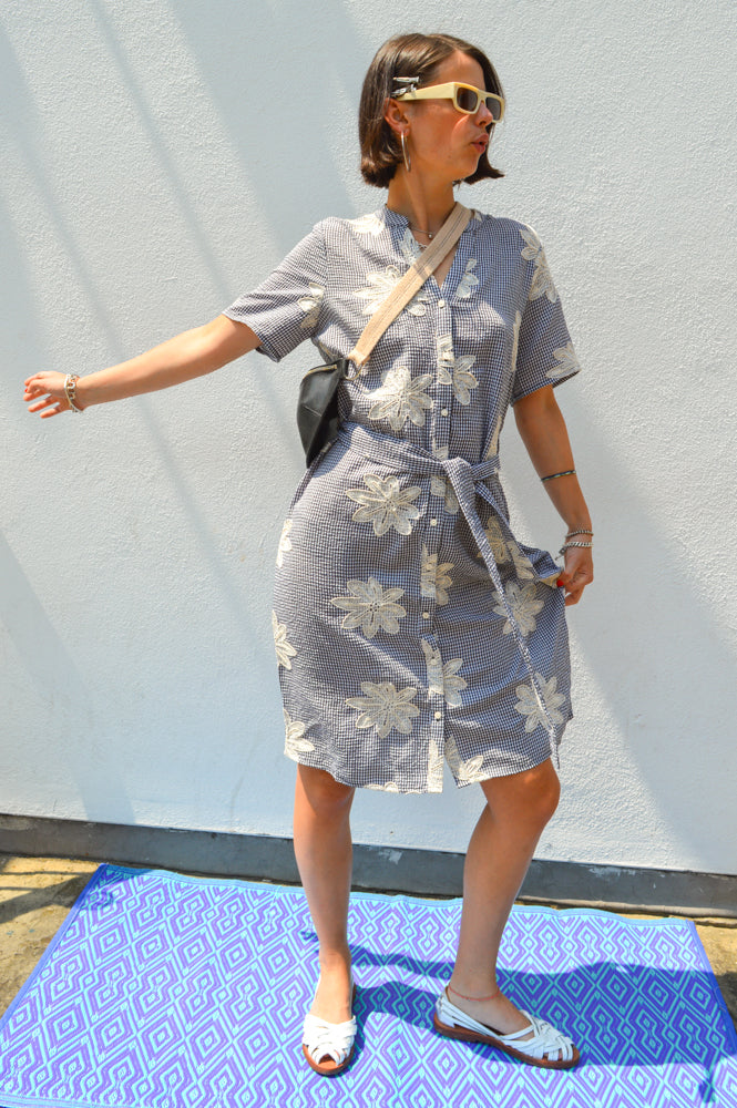 Object Penny Gingham Embroidered Midi Dress - The Mercantile London