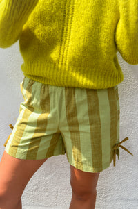 TBCo Green & Brown Stripe Cotton Tie Shorts