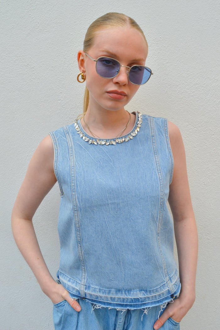 Baum Und Pferdgarten Medine Denim Embellished Top - The Mercantile London