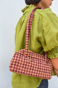 Baggu Tan Houndstooth Small Nylon Bowler Bag