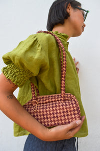 Baggu Tan Houndstooth Small Nylon Bowler Bag