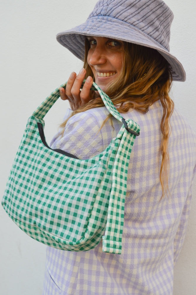 Baggu Mini Nylon Green Gingham Shoulder Bag - The Mercantile London