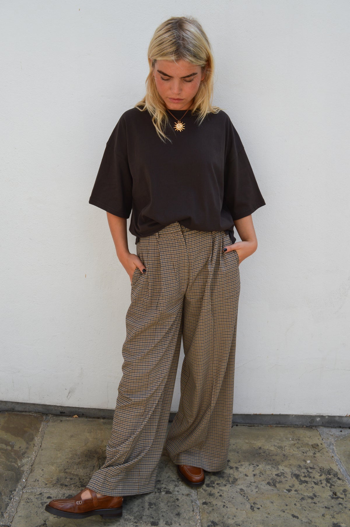 Grace & Mila Ayen Houndstooth Beige Trousers