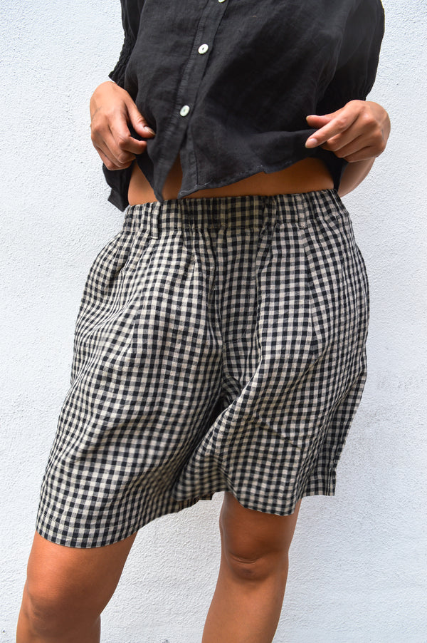 Amente Black & Natural Gingham Easy Shorts