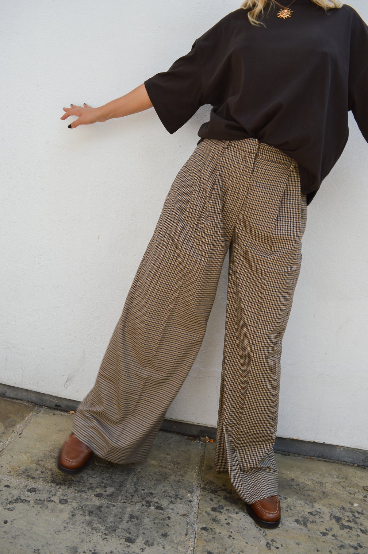 Grace & Mila Ayen Houndstooth Beige Trousers