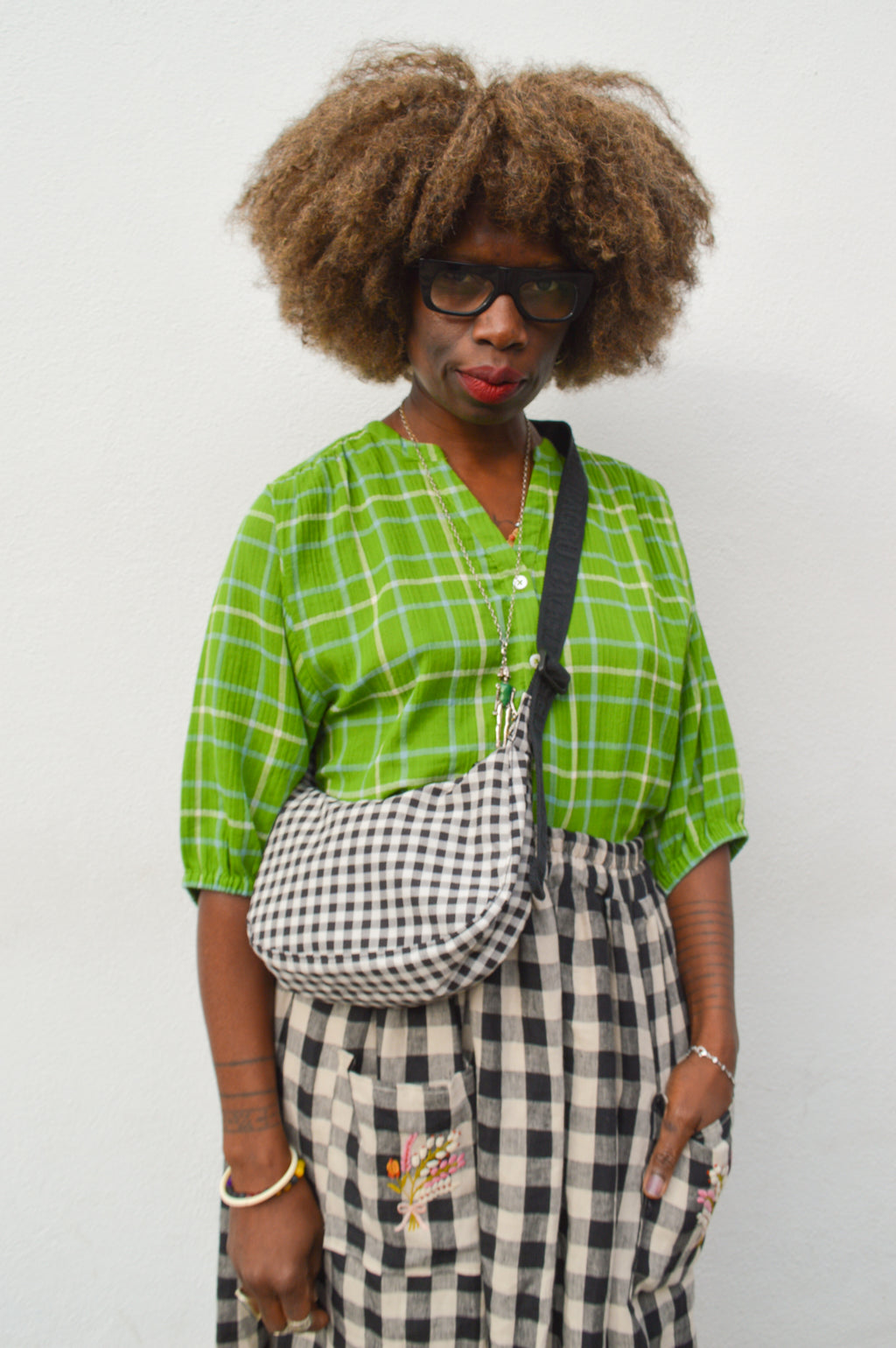 Nice Things Checked Shiny Green Blouse - The Mercantile London