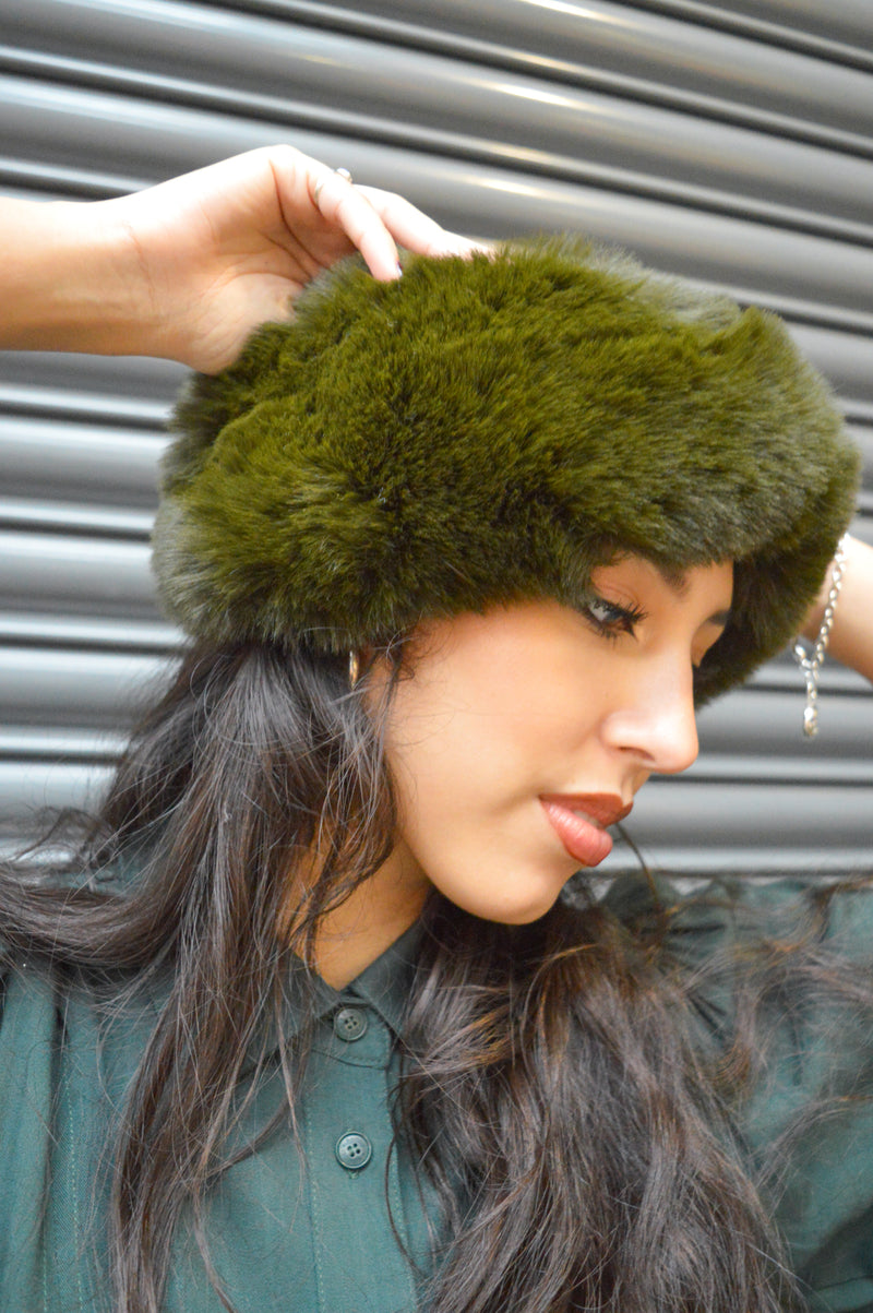 Nooki Elsa Faux Fur Olive Headband - The Mercantile London