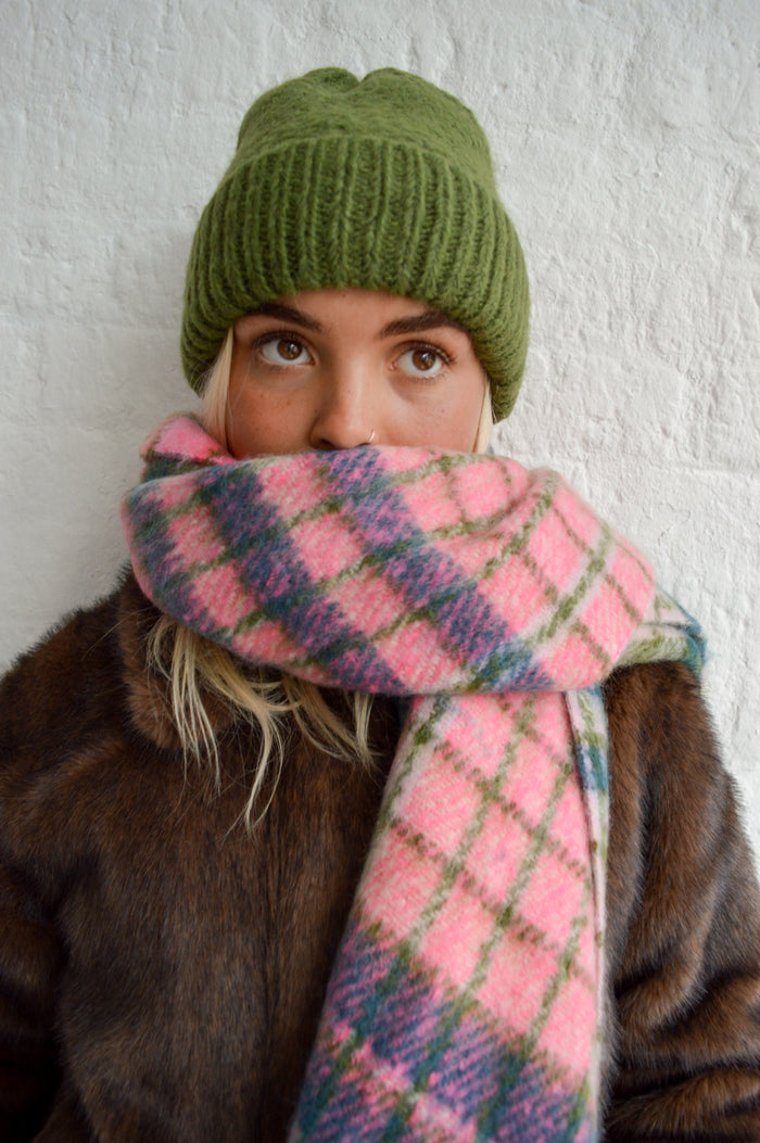 ICHI Laya Rifle Green And Rose Pink Scarf - The Mercantile London
