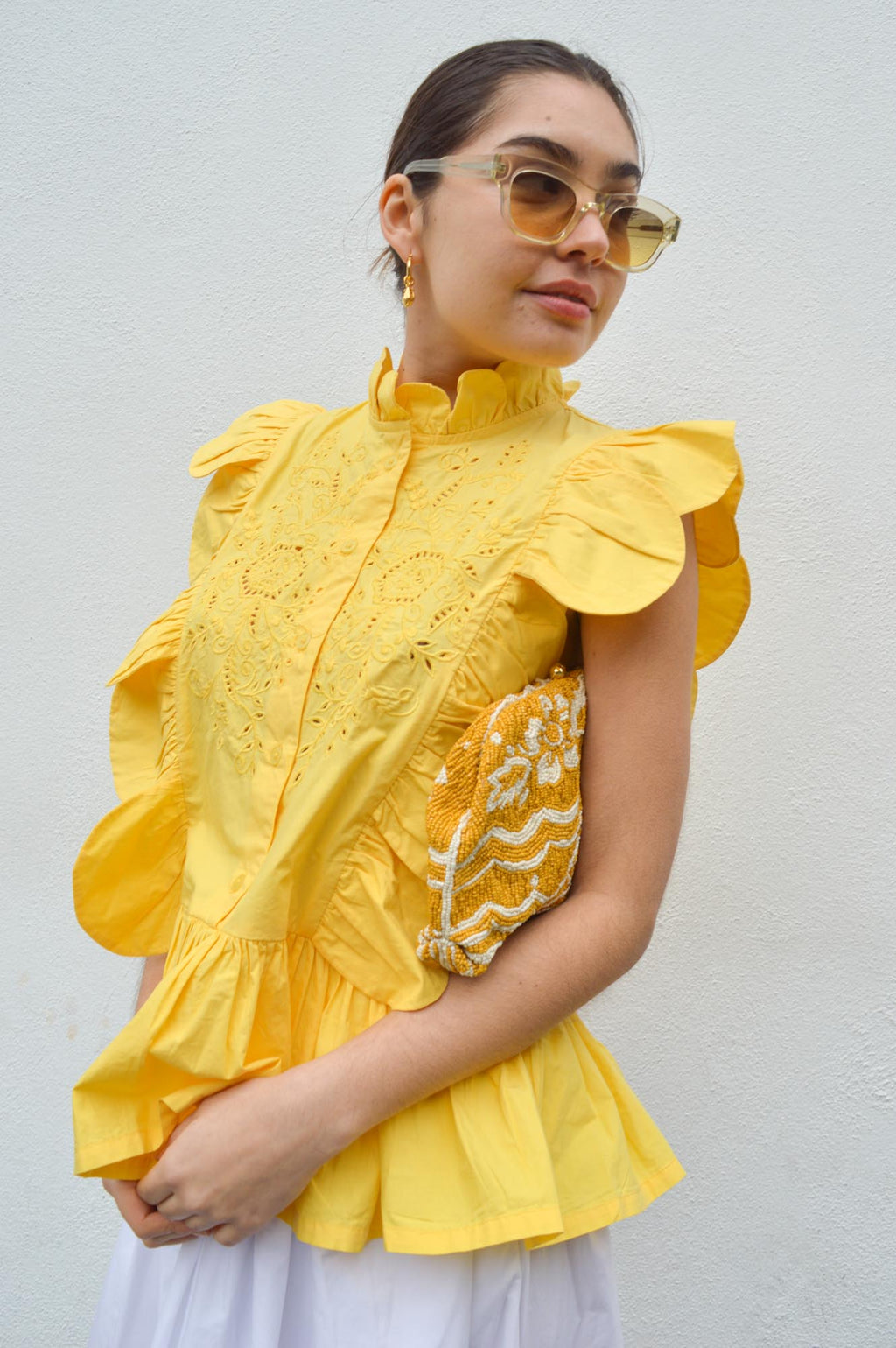 Stella Nova Embroidery Anglaise Sweet Yellow Top - The Mercantile London