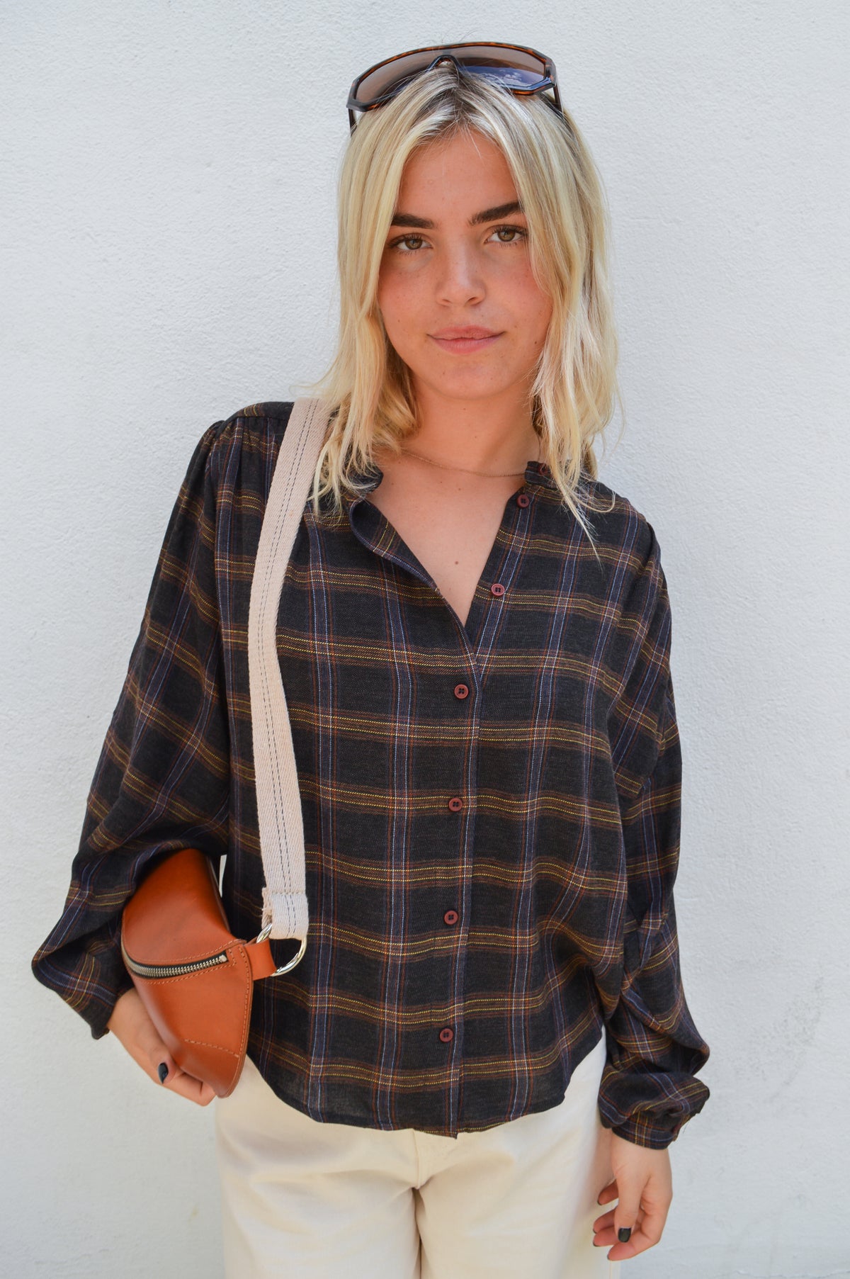 Sacrécoeur Gladis Maroon Check Blouse