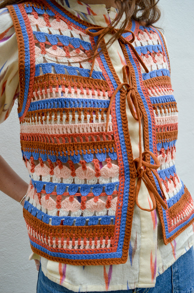 Yerse Multicolour Tile Crochet Vest - The Mercantile London