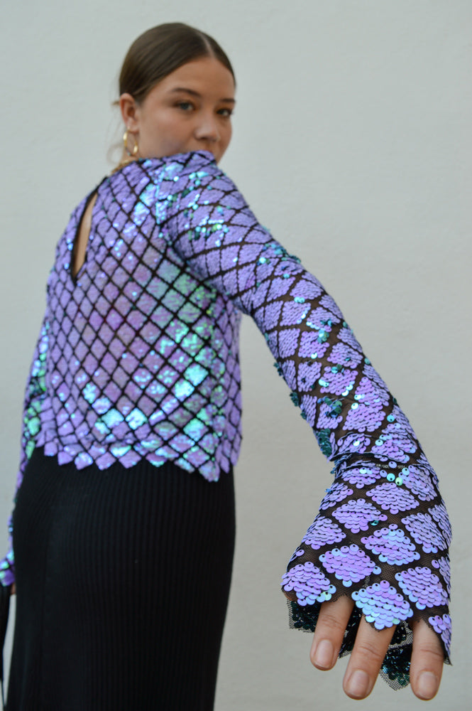 purple sequin blouse