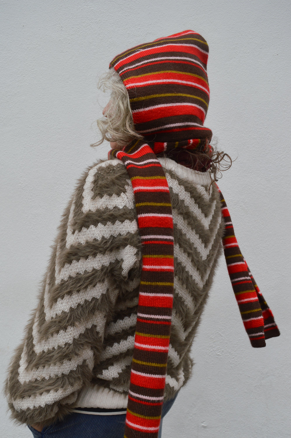 Damson Madder Striped Chocolate Hooded Scarf