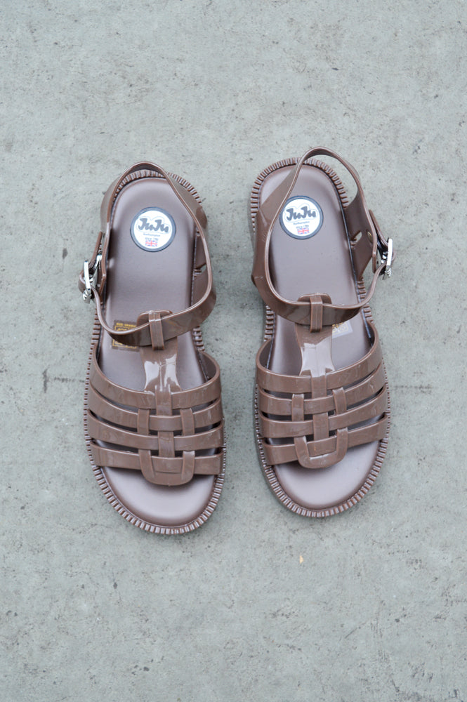 JuJu Riley Chocolate Open Toe Jelly Shoes - The Mercantile London