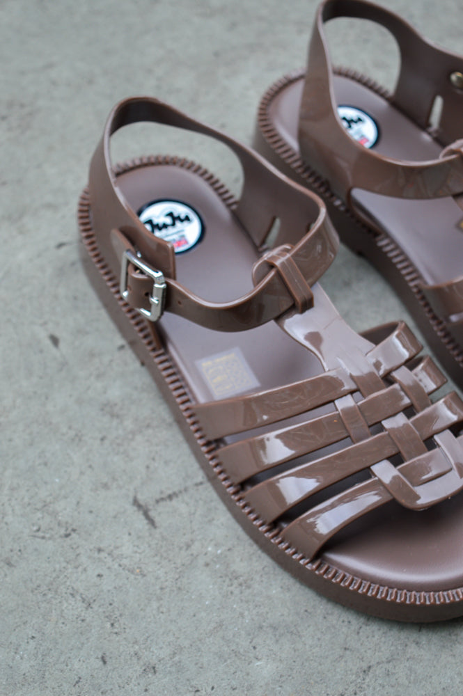 JuJu Riley Chocolate Open Toe Jelly Shoes - The Mercantile London