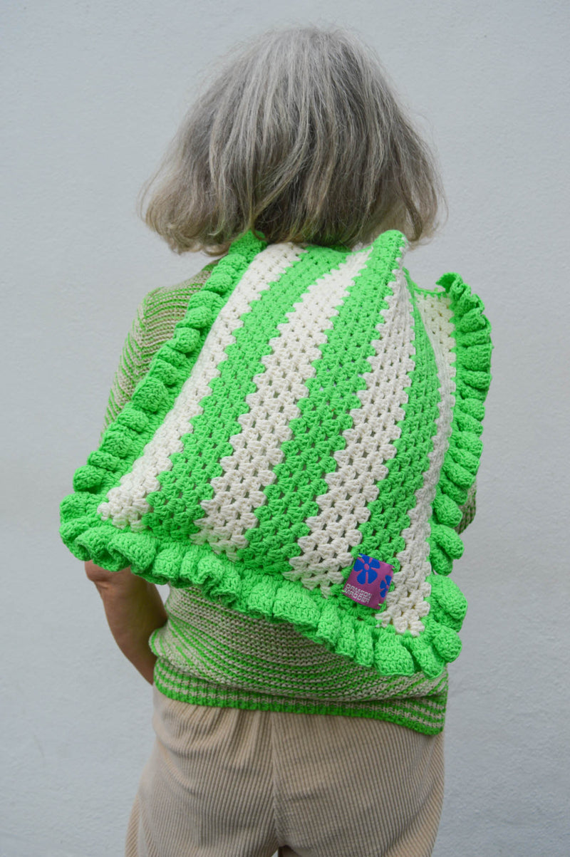Damson Madder Stripe Frill Green & Ecru Crochet Bag - The Mercantile London