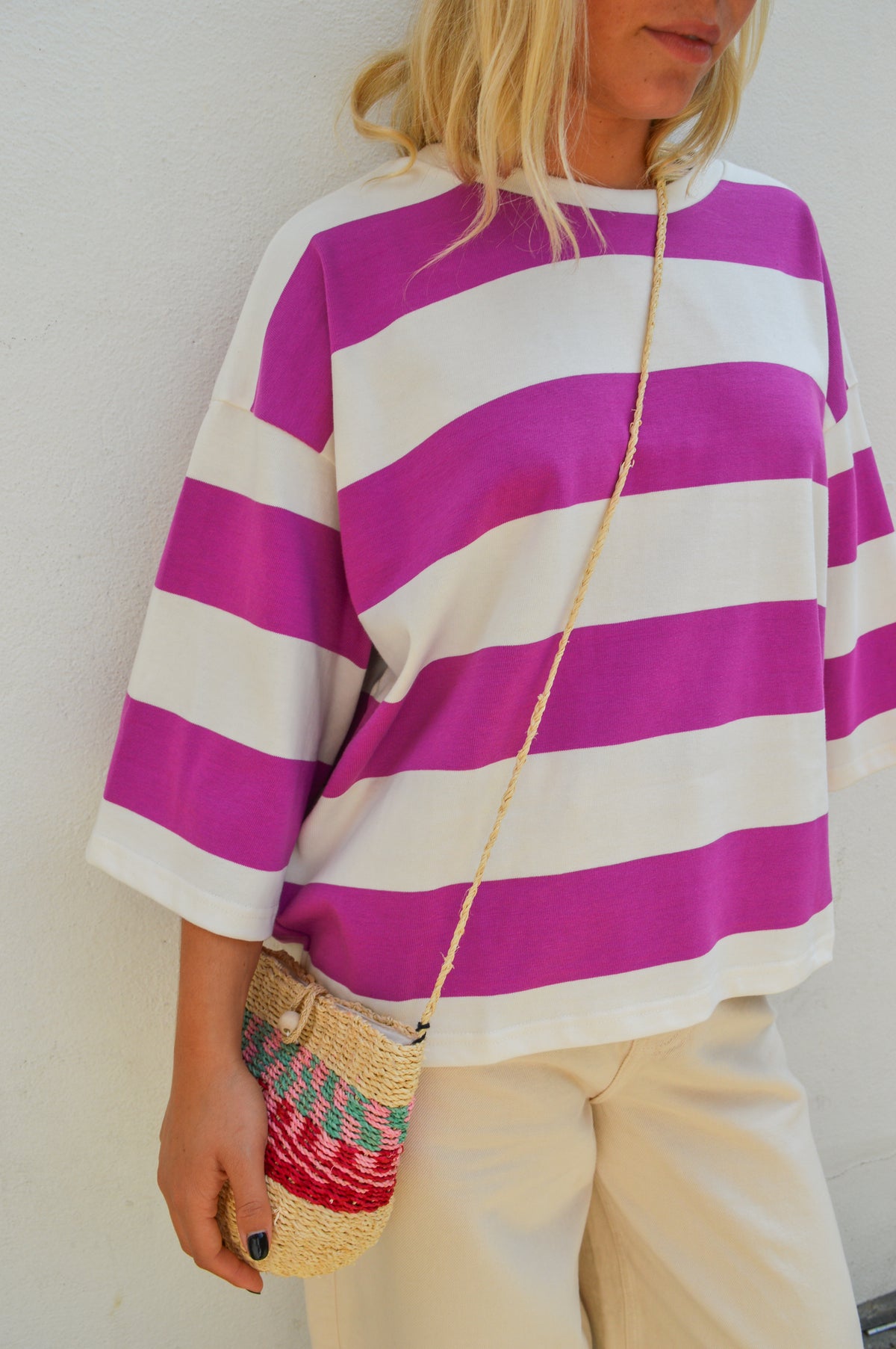ICHI Mimsia Striped Sweat T-Shirt
