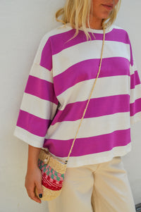 ICHI Mimsia Striped Sweat T-Shirt