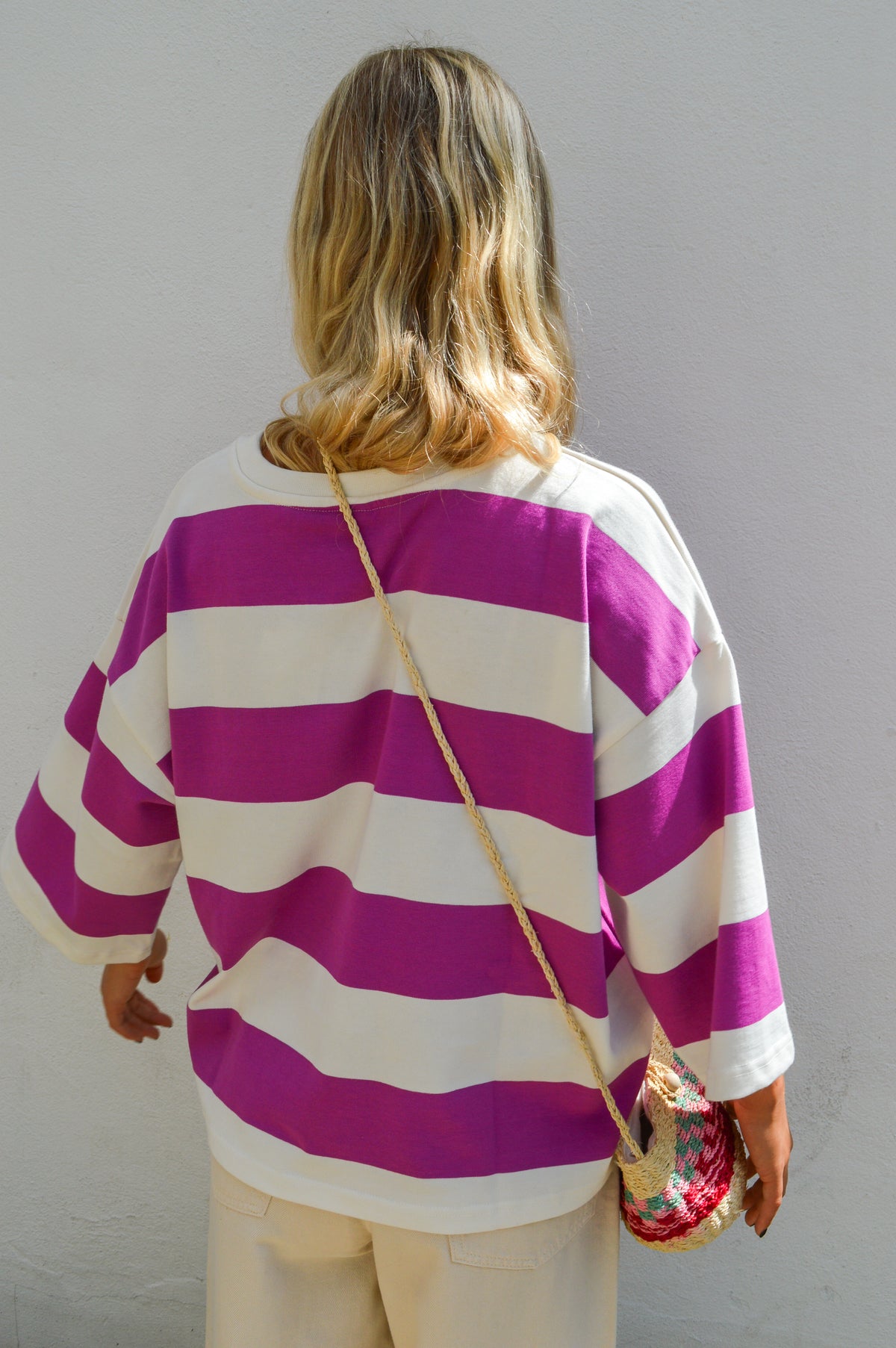 ICHI Mimsia Striped Sweat T-Shirt
