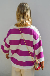ICHI Mimsia Striped Sweat T-Shirt