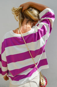 ICHI Mimsia Striped Sweat T-Shirt