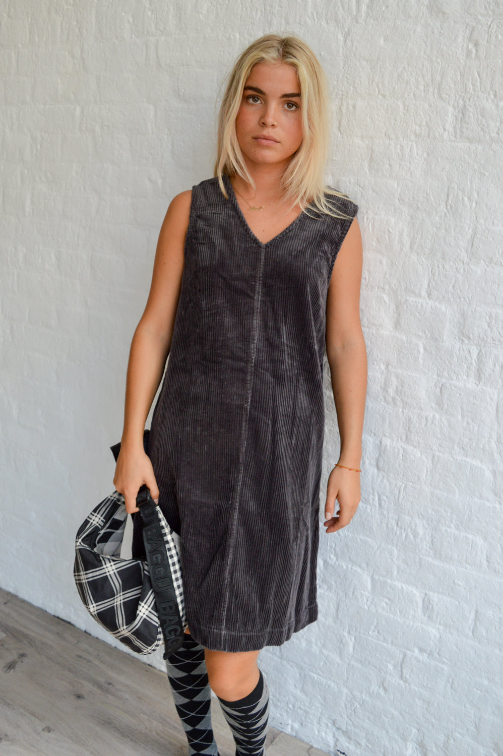 Fransa Salomi Grey Corduroy Dress - The Mercantile London