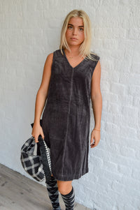 Fransa Salomi Grey Corduroy Dress - The Mercantile London