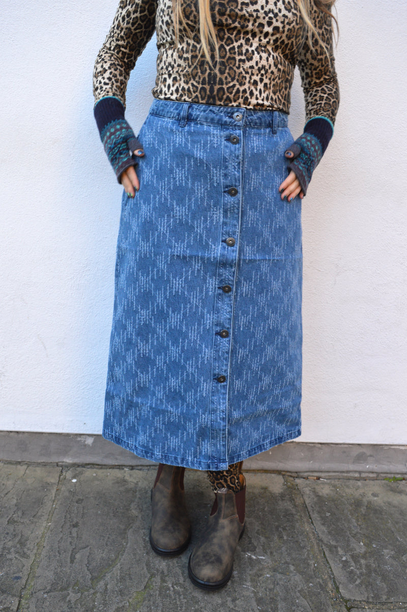 ICHI Aski Medium Blue Denim Skirt - The Mercantile London
