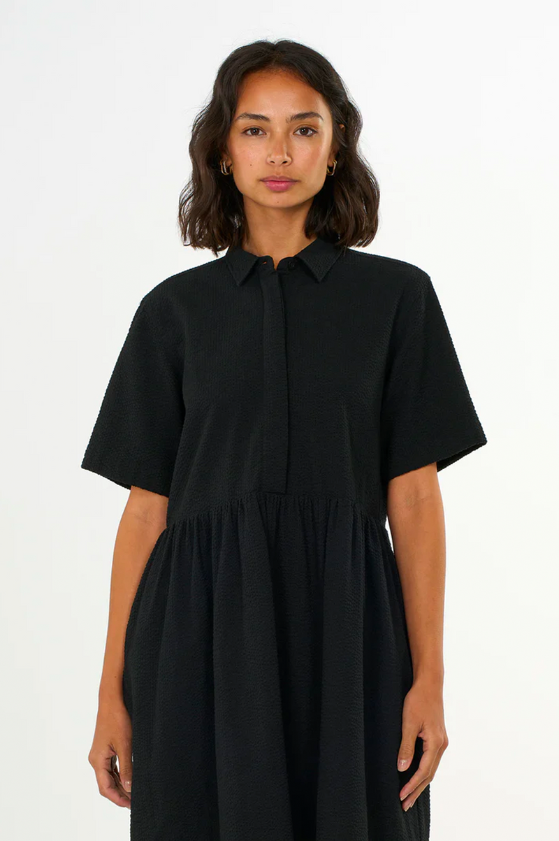 Knowledge Cotton Seersucker Black Jet Shirt Dress - The Mercantile London