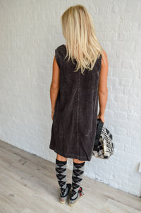 Fransa Salomi Grey Corduroy Dress - The Mercantile London