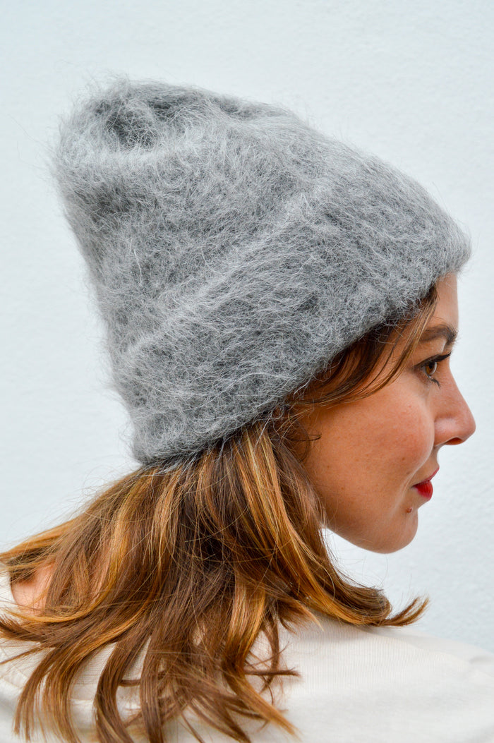 Billy Bamboo Alpaca Fluffy Grey Beanie - The Mercantile London