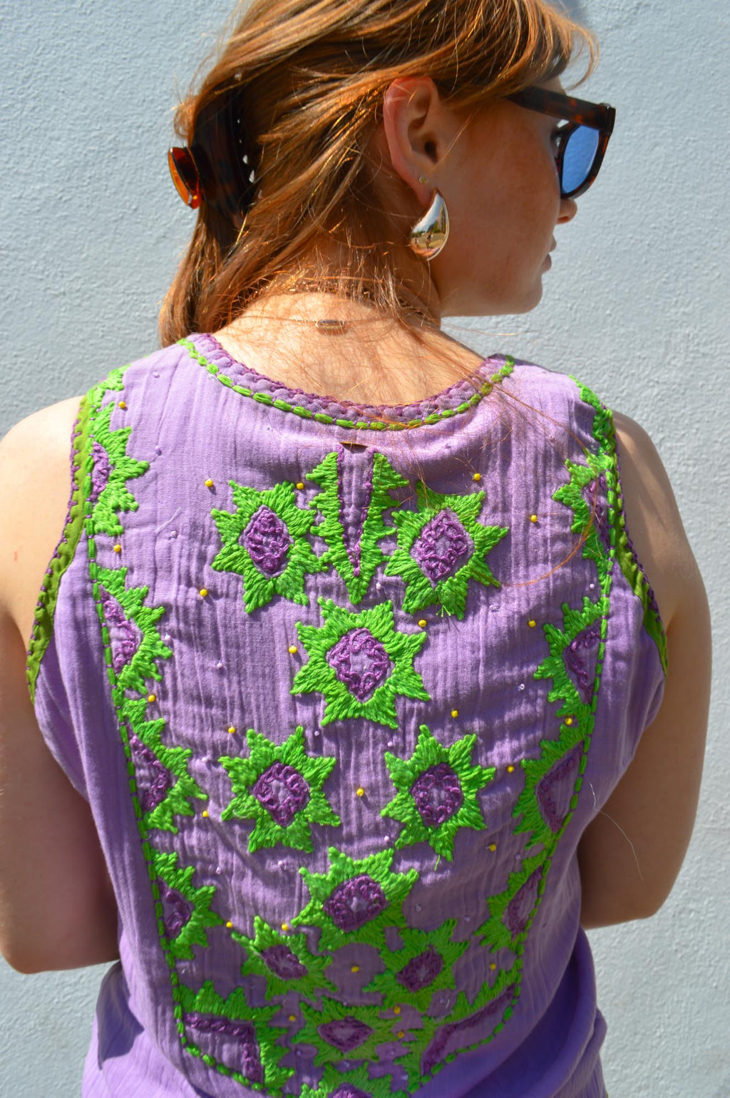 Place du Soleil Lilac & Green Embroidered Top - The Mercantile London